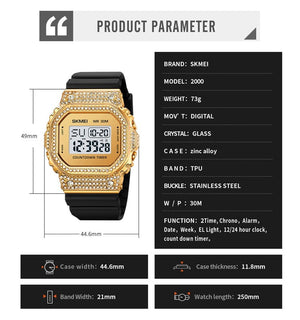 Skmei – 2000 – Women Luxury Diamond Digital Watch - Gold image 4
