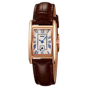 SKMEI - 2297 - Women Down Second Leather Strap Quartz Watch - rose gold/brown image 2