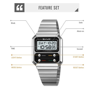 SKMEI 2448 Vintage Square Digital Stainless Steel Watch - silver-white image 4