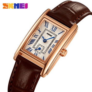 SKMEI - 2297 - Women Down Second Leather Strap Quartz Watch - rose gold/brown image 3
