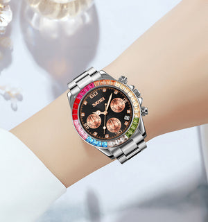 Skmei - 9367 - Colorful Fashion Luminous Hands Waterproof Quartz Unisex Watch - Silver/Black image 3