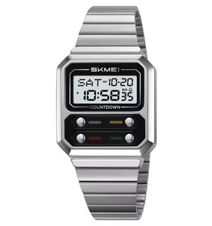 SKMEI 2448 Vintage Square Digital Stainless Steel Watch - silver-white image 1