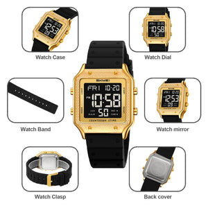 Skmei - 2526 - Women Digital Watch Original Silicone Strap - Black Gold image 3