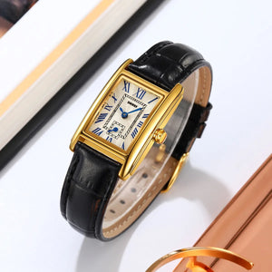 SKMEI - 2297 - Women Down Second Leather Strap Quartz Watch - gold/black image 1