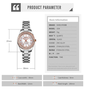 SKMEI - 1534 - Women Water Resistant Diamond Quartz Watch - rose gold/silver image 3