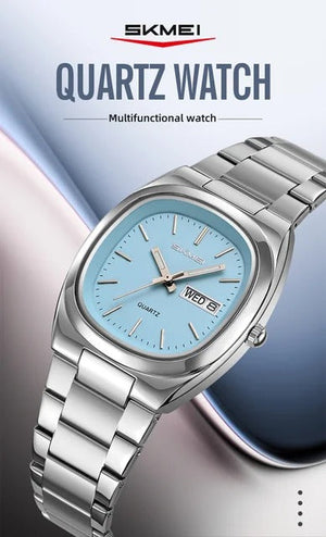 SKMEI 2420 Unisex Analog Quartz Day-Date Watch - Silver/Blue image 2