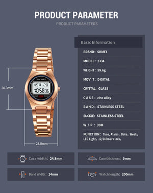 SKMEI - 2334 - Women Digital Stainless Steel Watch - rose gold image 5