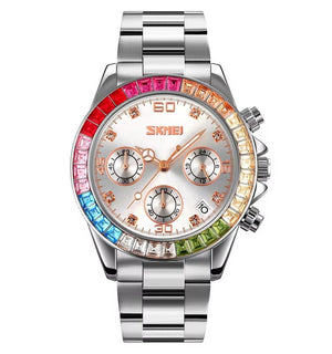 Skmei - 9367 - Colorful Fashion Luminous Hands Waterproof Quartz Unisex Watch - Silver/Silver image 2