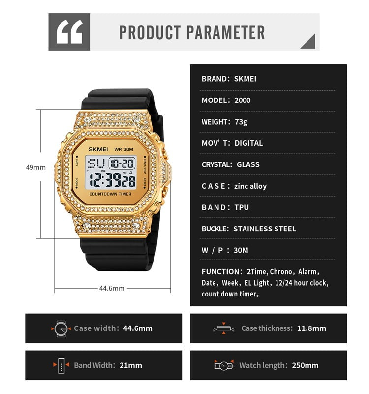 Skmei – 2000 – Women Luxury Diamond Digital Watch - Gold image 4