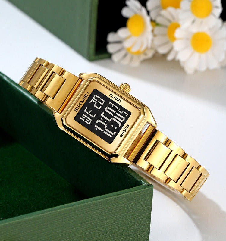 SKMEI - 2493 - Women Digital Stainless Steel Watch - gold/black image 0