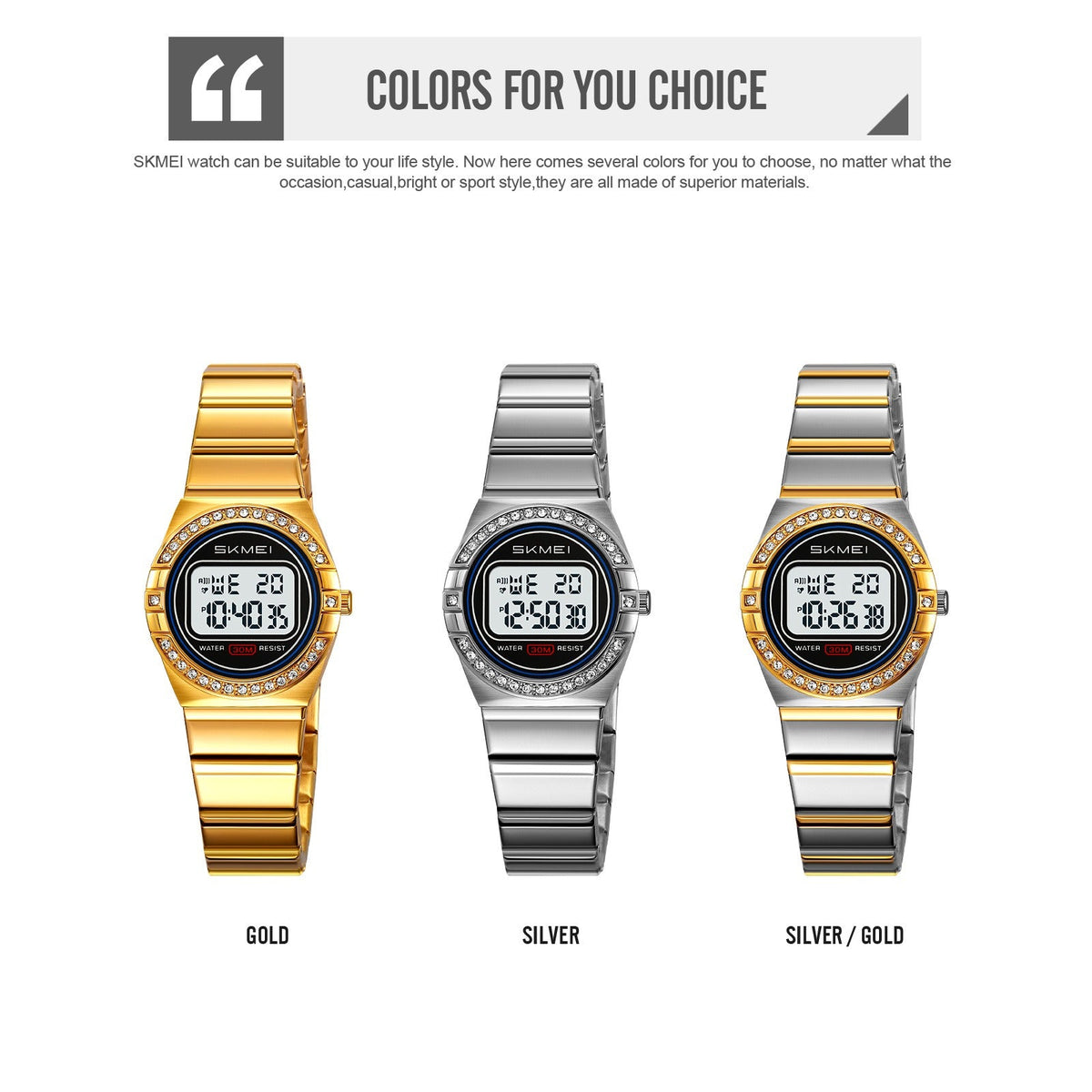 SKMEI - 2446 - Women Digital Stainless Steel Watch - gold image 3