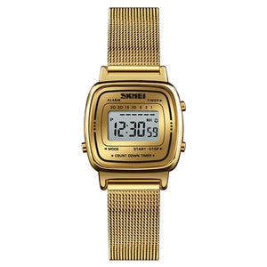 SKMEI 1901 Women Slim Retro Digital Watch - Gold Mesh