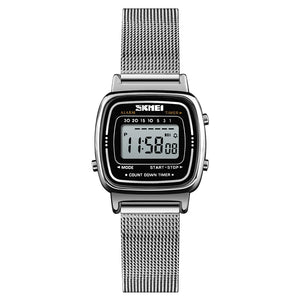 SKMEI 1901 Women Slim Retro Digital Watch - Silver Mesh