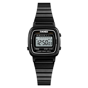 SKMEI 1901 Women Slim Retro Digital Watch - Black-Steel
