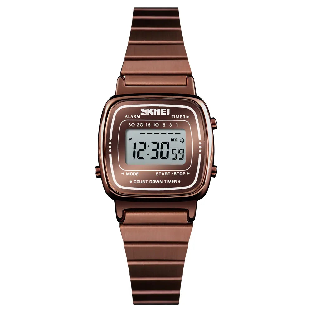 SKMEI 1901 Women Slim Retro Digital Watch - Coffee Steel