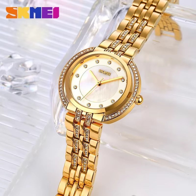 SKMEI 1979 Women Elegant Crystal-Studded Watch - Gold