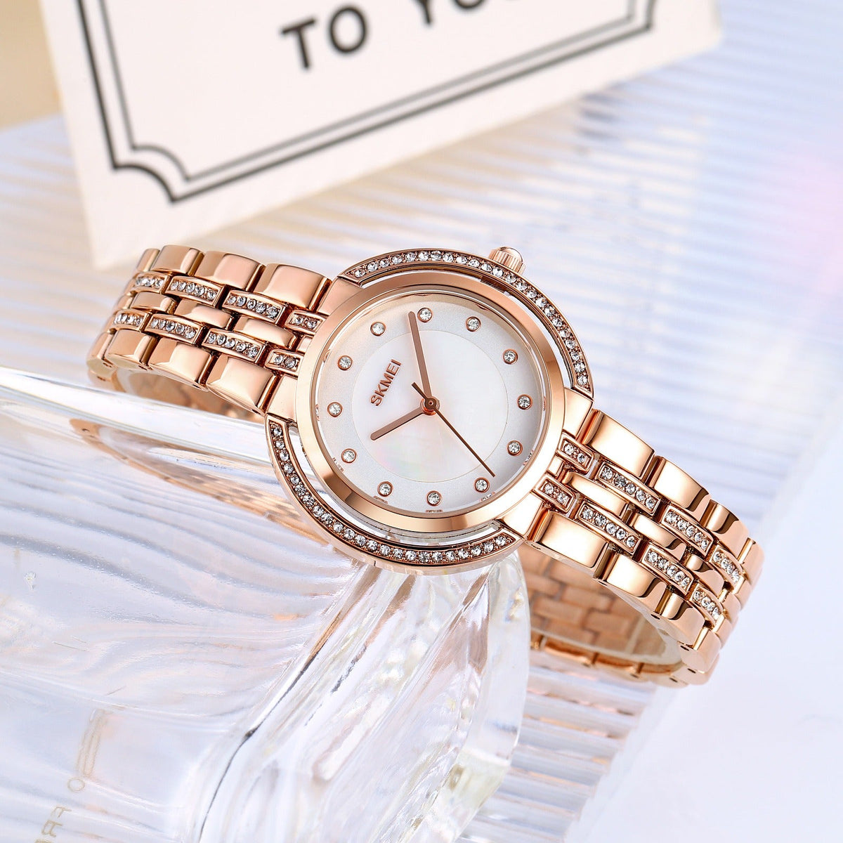 SKMEI 1979 Women Elegant Crystal-Studded Watch - RoseGold