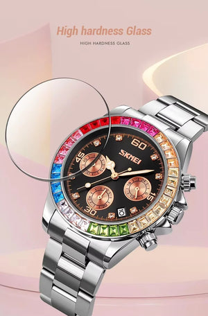 Skmei - 9367 - Colorful Fashion Luminous Hands Waterproof Quartz Unisex Watch - Silver/Black image 4