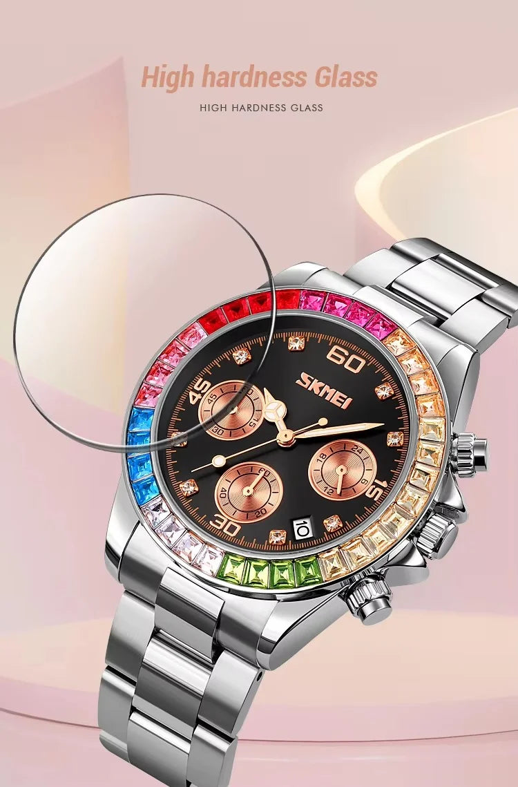 Skmei - 9367 - Colorful Fashion Luminous Hands Waterproof Quartz Unisex Watch - Silver/Black image 4