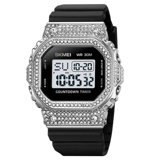 SKMEI 2000 Women Luxury Diamond Digital Watch - Silver