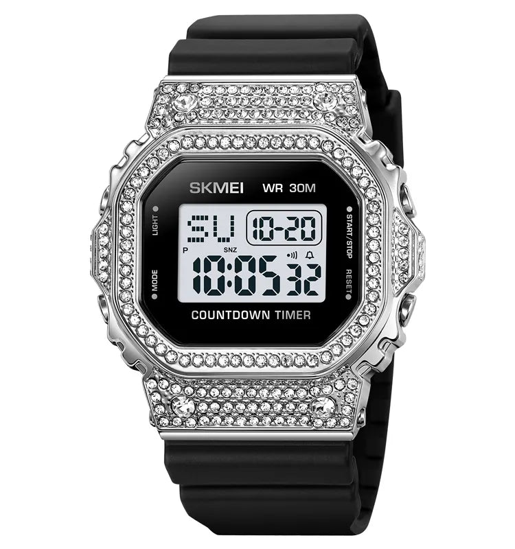 SKMEI 2000 Women Luxury Diamond Digital Watch - Silver
