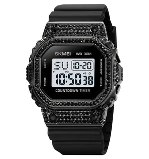 SKMEI 2000 Women Luxury Diamond Digital Watch - Black