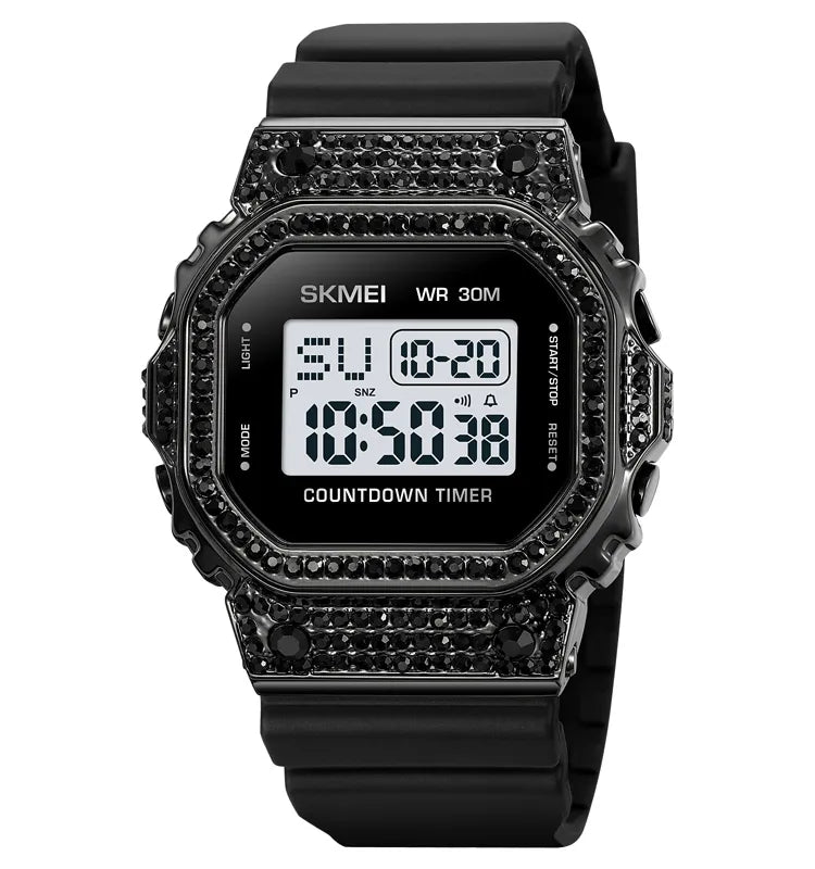 SKMEI 2000 Women Luxury Diamond Digital Watch - Black