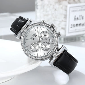 SKMEI 2089 Luxury Crystal Chronograph Ladies Watch - Silver/Silver
