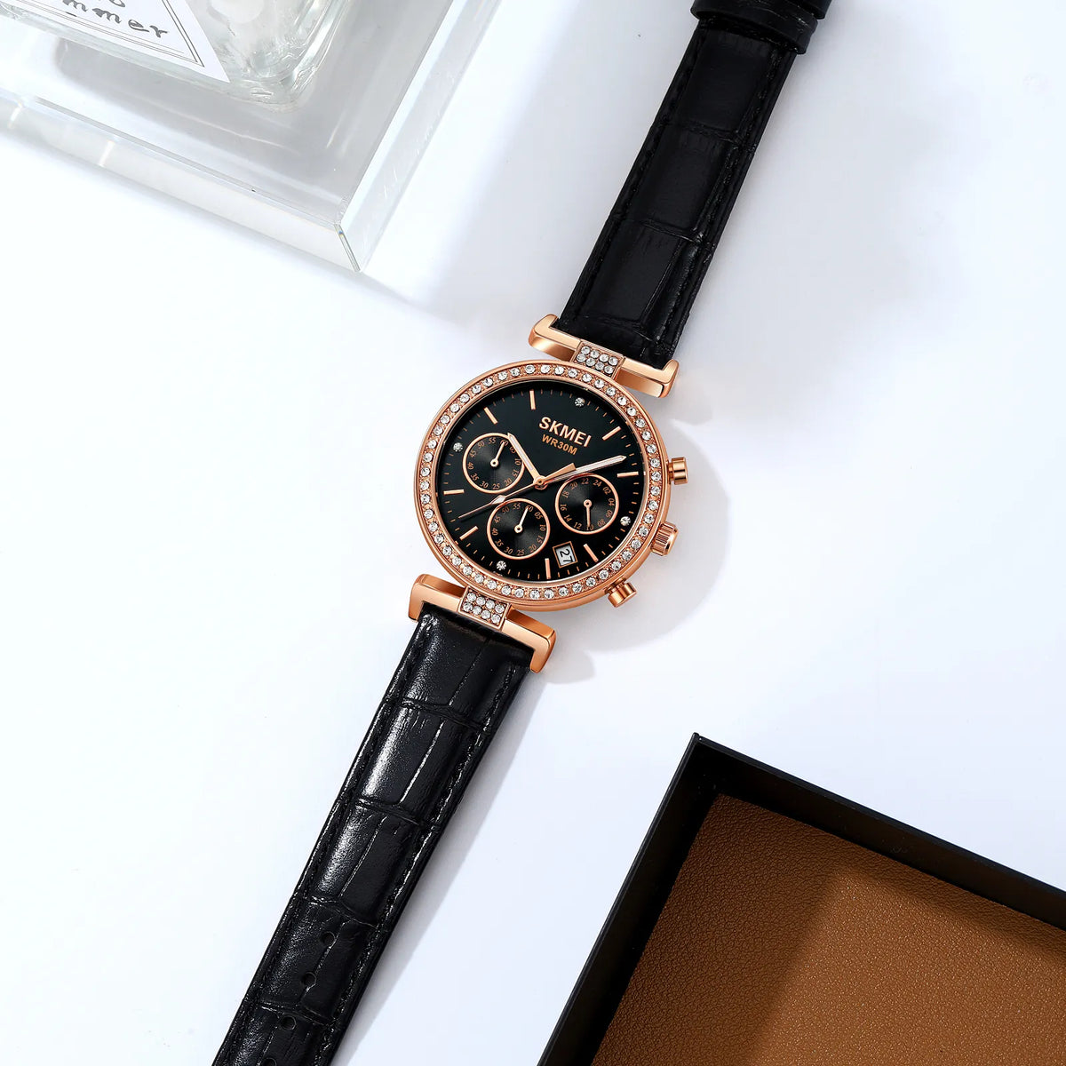 SKMEI 2089 Luxury Crystal Chronograph Ladies Watch - Rosegold/Black