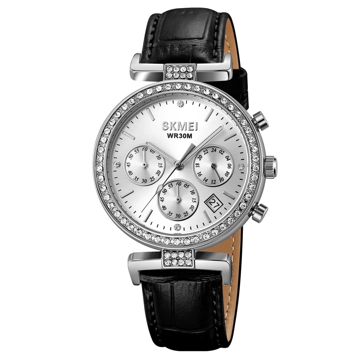 SKMEI 2089 Luxury Crystal Chronograph Ladies Watch - Silver/Silver