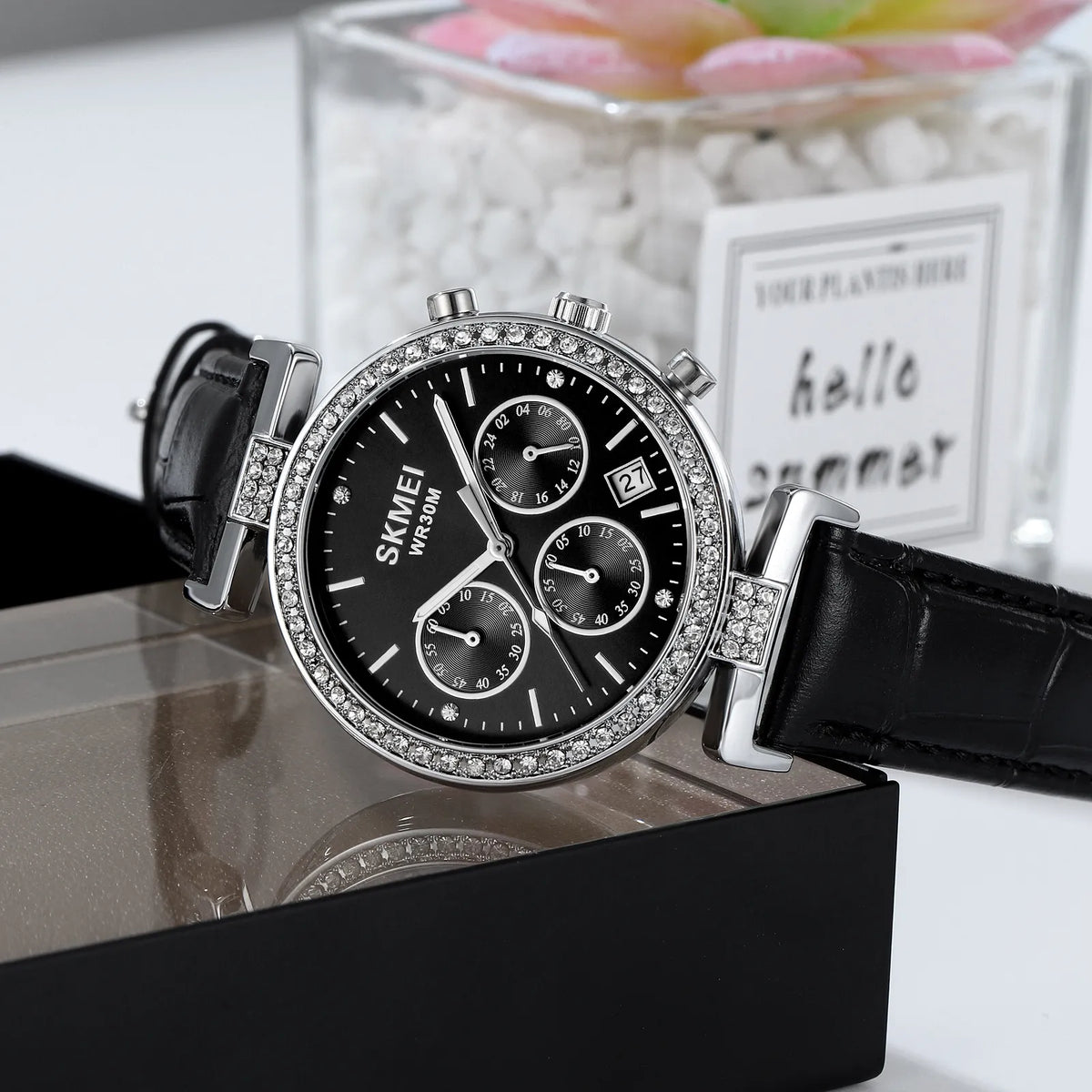 SKMEI 2089 Luxury Crystal Chronograph Ladies Watch - Silver/Black
