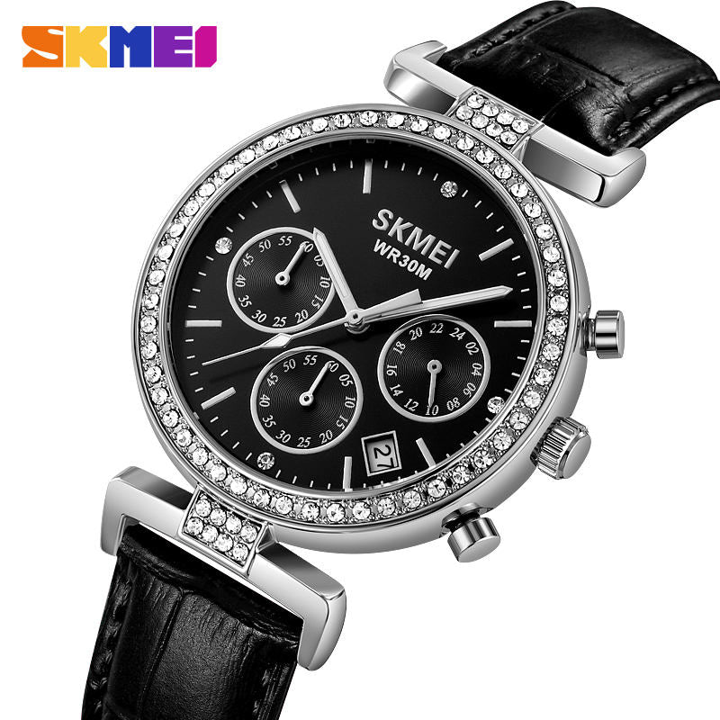 SKMEI 2089 Luxury Crystal Chronograph Ladies Watch - Silver/Black