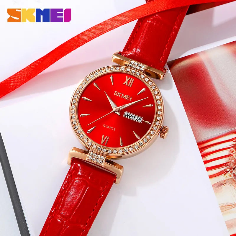 SKMEI 2090 Luxury Crystal Ladies Watch - Rosegold/Red