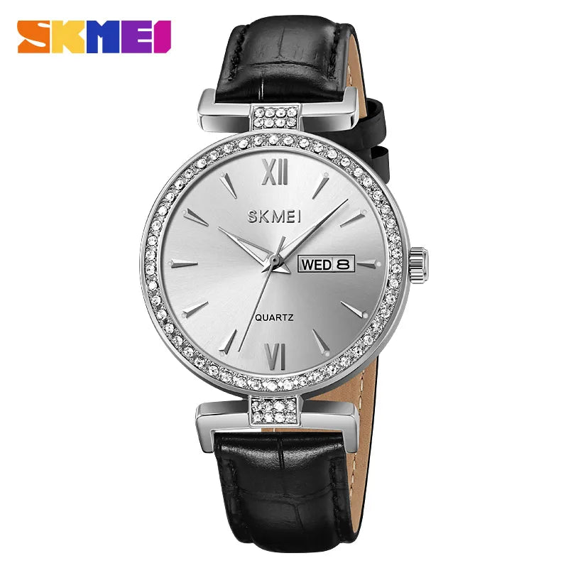 SKMEI 2090 Luxury Crystal Ladies Watch - Silver/Silver
