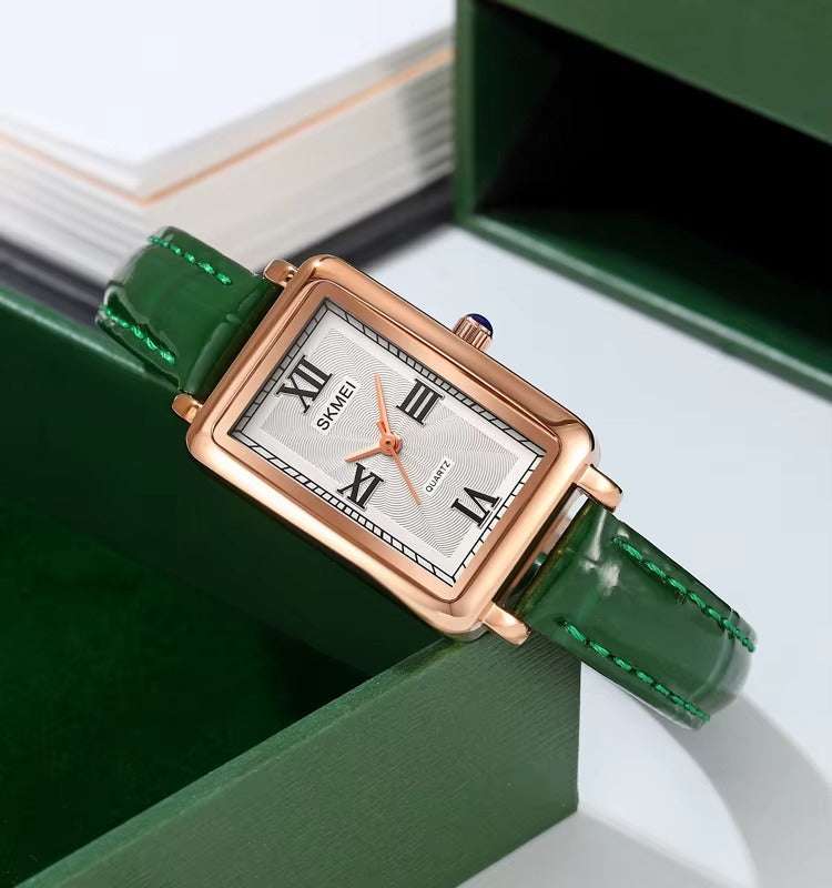 SKMEI 2171 Classic Rectangular Ladies Watch - Rosegold/Green