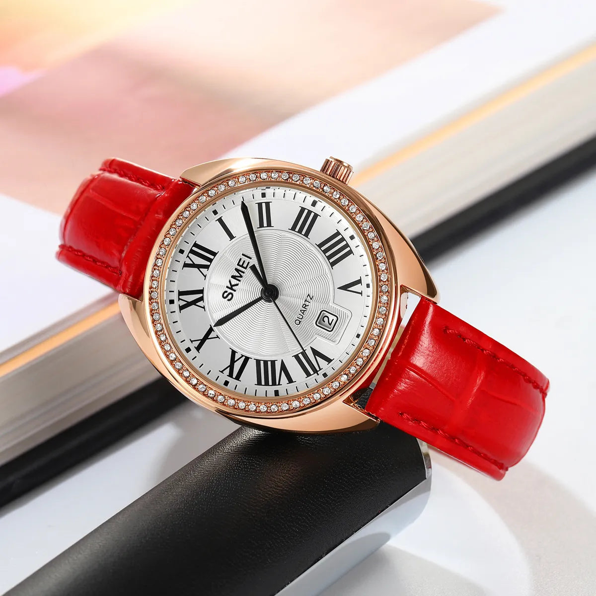 SKMEI 2183 Classic Roman Numeral Ladies Watch - Rosegold/Red