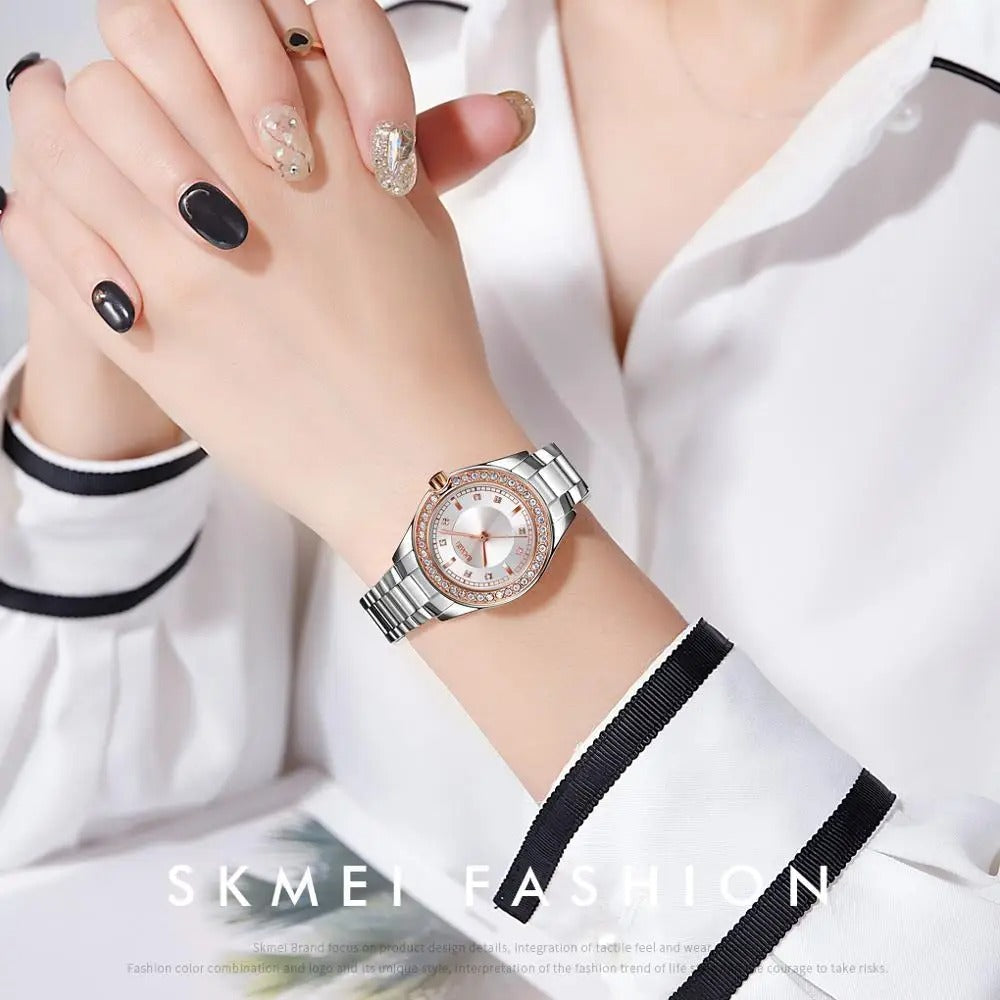 SKMEI - 1534 - Women Water Resistant Diamond Quartz Watch - rose gold/silver image 1