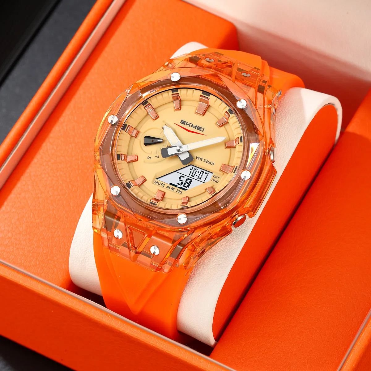 SKMEI 2411 Waterproof 50m & 50+ Timezone Watch - Orange