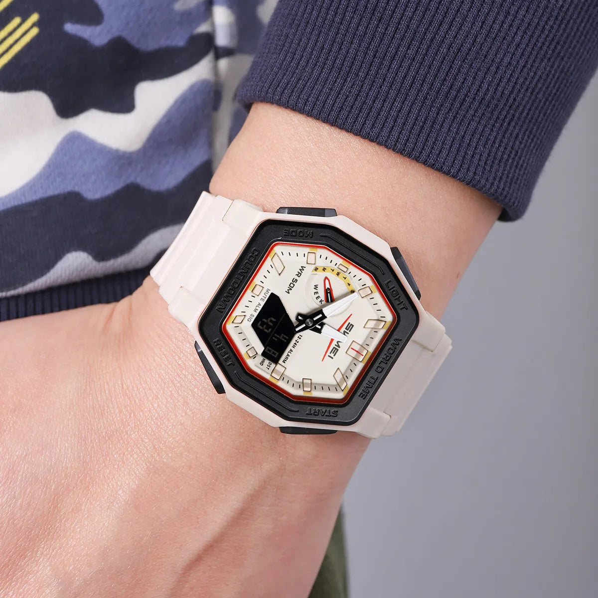 SKMEI 2438 Dual Sports Watch Multiple Time Zone - Baige
