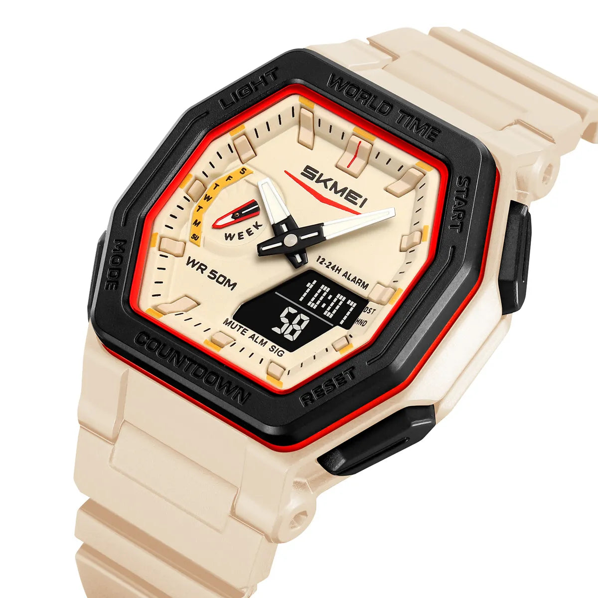 SKMEI 2438 Dual Sports Watch Multiple Time Zone - Baige