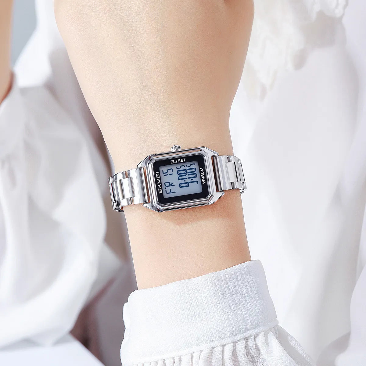 SKMEI 2493 Slim Digital Classic Watch - Silver/White