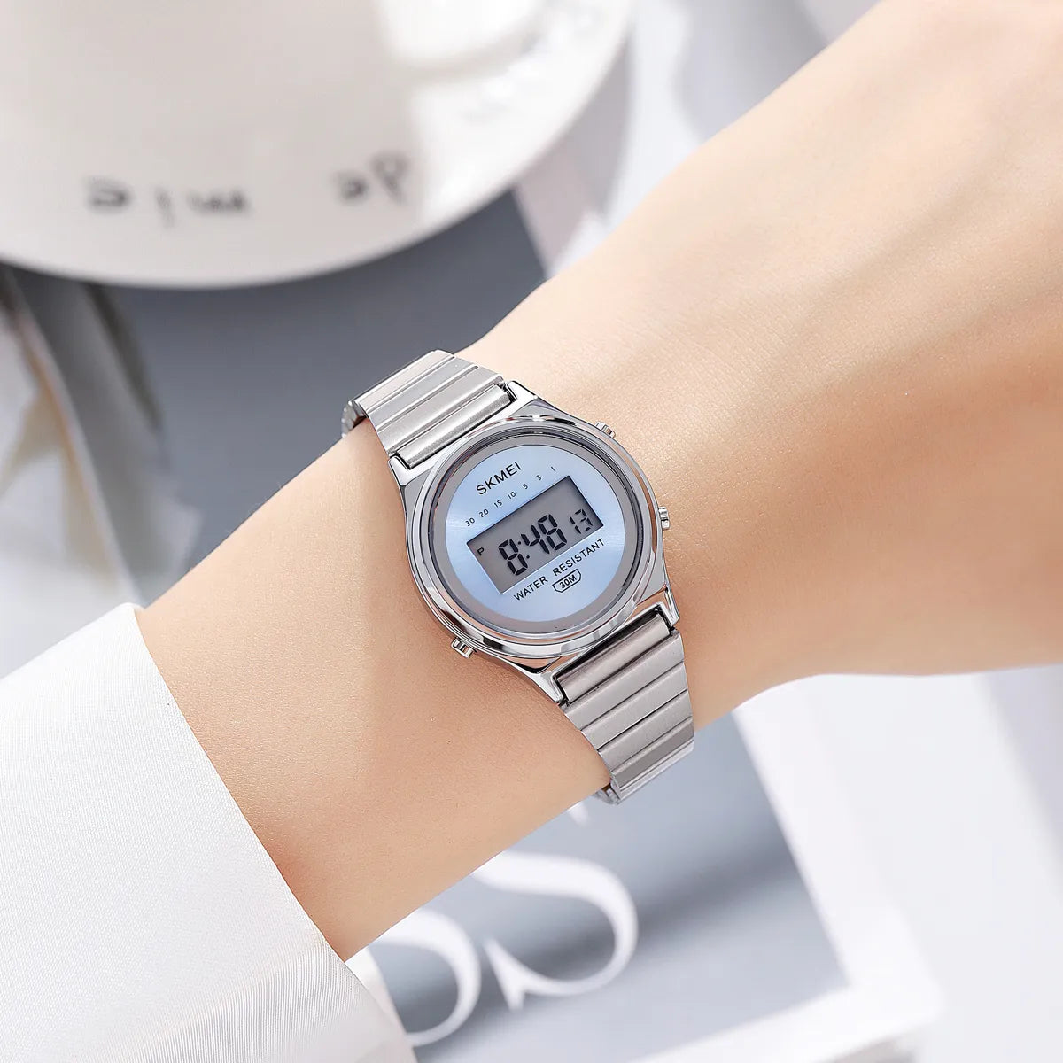 SKMEI 2521 Women Digital Stainless Steel Watch - silver/blue