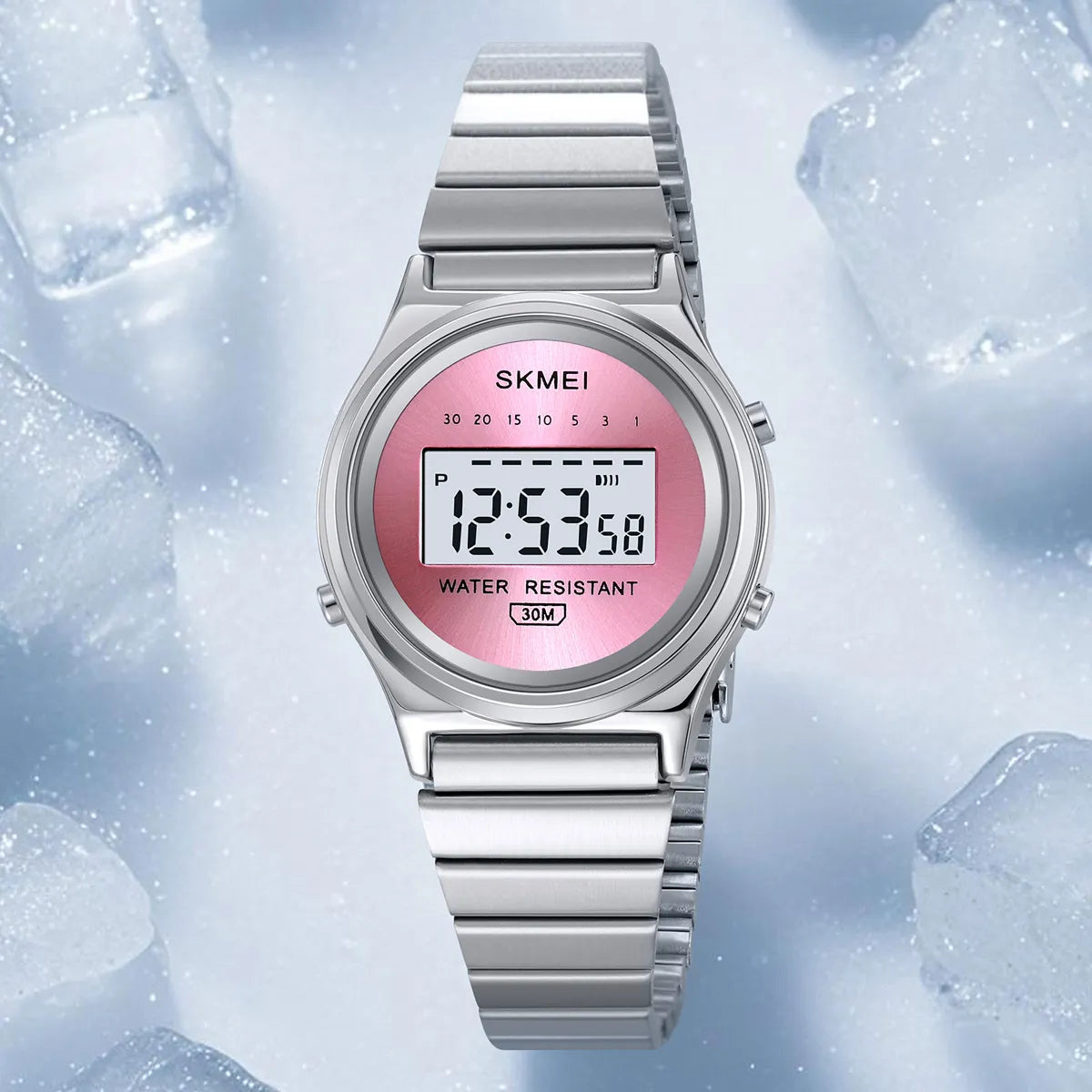 SKMEI 2521 Women Digital Stainless Steel Watch - silver/pink