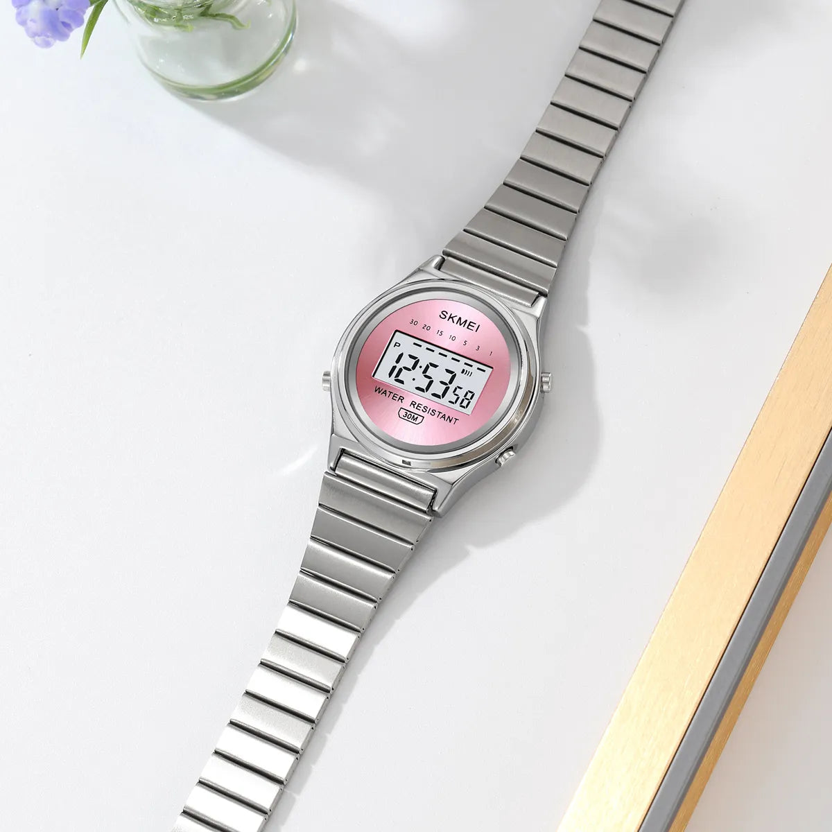 SKMEI 2521 Women Digital Stainless Steel Watch - silver/pink