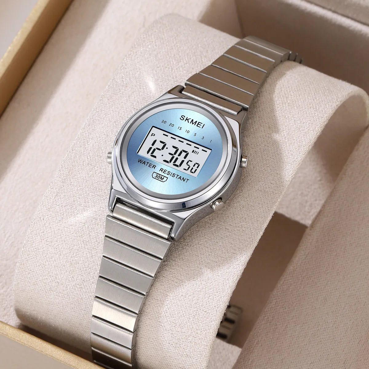 SKMEI 2521 Women Digital Stainless Steel Watch - silver/blue