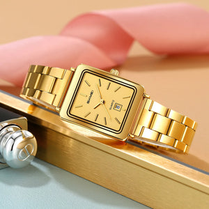 SKMEI 2566 Elegant Rectangular Quartz Watch - Gold/Gold