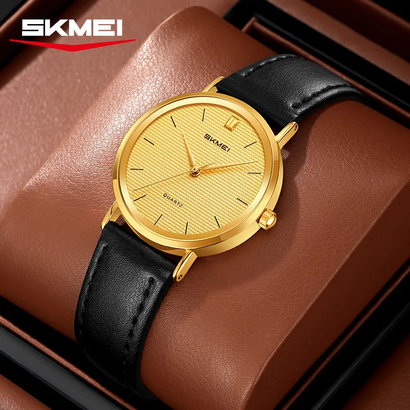 SKMEI 2568 Ladies Slim Leather Belt Watch -Gold/Gold