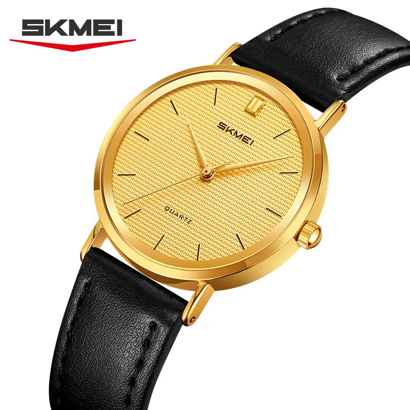 SKMEI 2568 Ladies Slim Leather Belt Watch -Gold/Gold