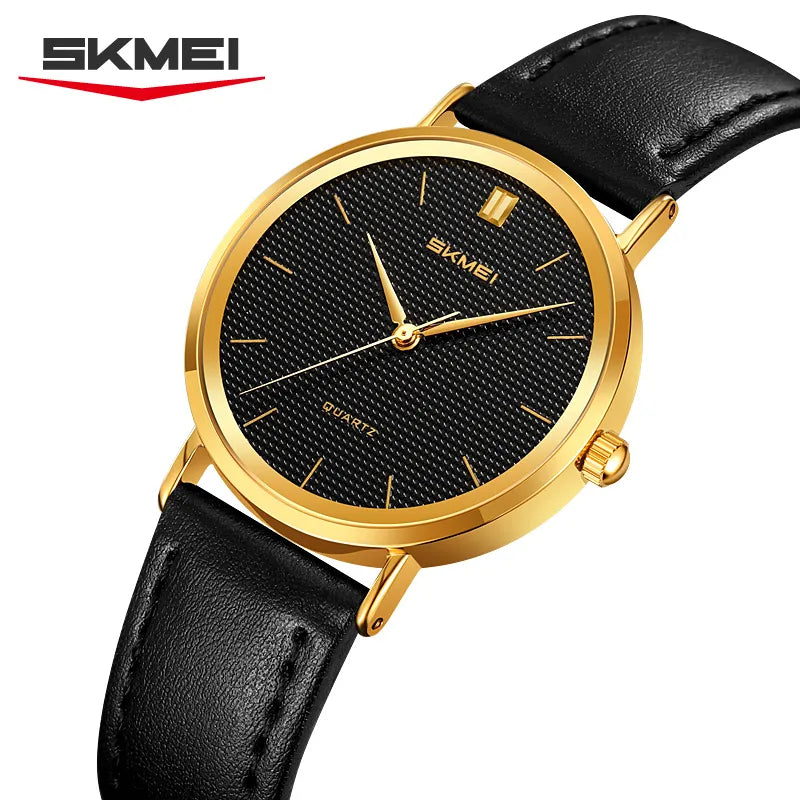 SKMEI 2568 Ladies Slim Leather Belt Watch - Gold/Black