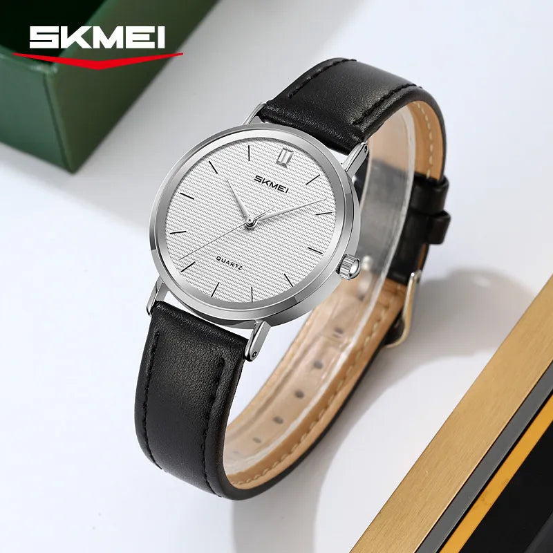 SKMEI 2568 Ladies Slim Leather Belt Watch - Silver/Silver